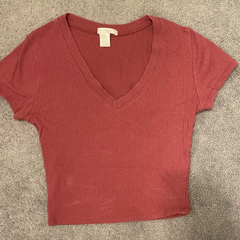 Bozzolo V-Neck Ribbed Crop Top - Pink